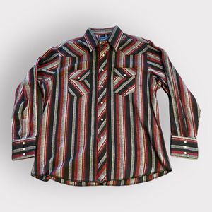 Wrangler Western Flannel Pearl Snap Rancher Shirt | Black Red Gray | XL